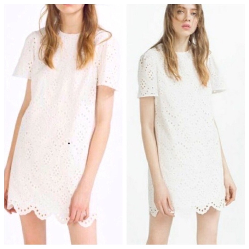 Zara white eyelet shift scalloped dress Small - Picture 12 of 15